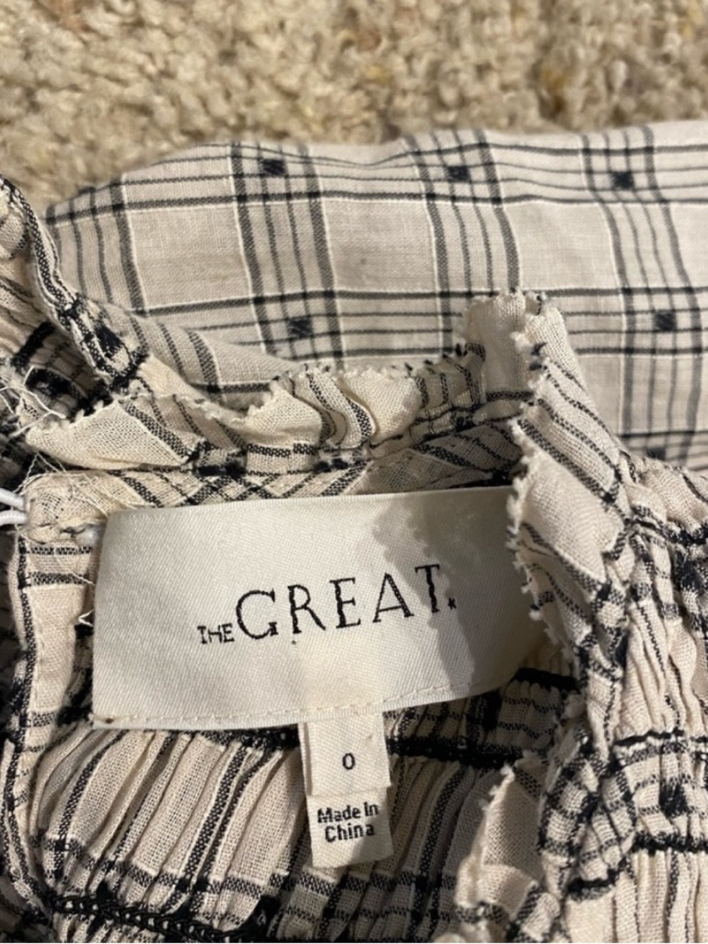 THE GREAT Plaid Midi Long Dress in White Cream Black Cottage core Hill house - Picture 5 of 10
